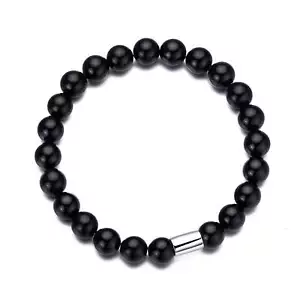 Men's Black Onyx Gemstone Stretch Bracelet by Philip Jones - Picture 1 of 6