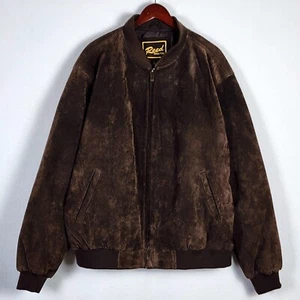 Reed Dark Brown Suede Leather Full Zip Baseball Style Jacket Men's 2XLT-Sm Spots - Picture 1 of 18