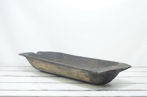 Antique 19th C Primitive Hand Carved 44.75" Wood Dough Trencher Bowl Folk Art - Picture 1 of 16