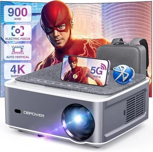 DBPOWER 4K Projector 900 ANSI UHD 1080P 5G Wifi Bluetooth Autofocus Video Home - Picture 1 of 9