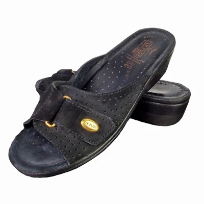Sandalias Fly Flot Silvia negras de gamuza con cuña perforadas talla 40 EE. UU. 8 Foto 1 de 4