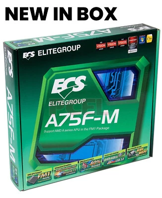 NEW ECS A75F-M USB 3.0 HDMI DDR3 Socket FM1 AMD mATX Micro ATX Motherboard *NIB* - Image 1 of 4