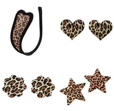 C-string c string burlesque léopard leopard + 3 paires de cache tétons nippies - Bild 1 von 4