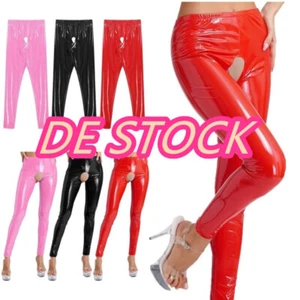 Damen-Lackleder Leggings Lederhose Glänzend Schritt Offen Hose Strumpfhose Sexy - Bild 1 von 45