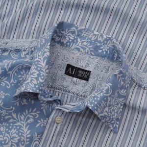 Armani Jeans Vintage Men Blue Floral Stripe Shirt size M / L - Picture 1 of 11