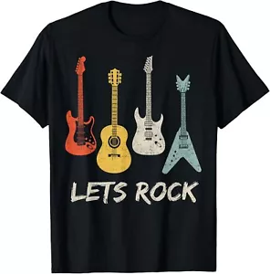 Lets Rock Rock n Roll Guitar Retro Gift Men Women T-Shirt Hoodie - Picture 1 of 14
