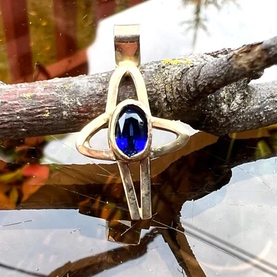 Lab Created Sapphire Cross Pendant Solid 14K Gold, September Birthday - no chain - Image 1 of 4