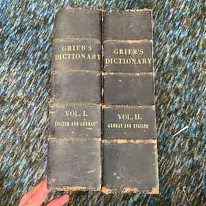 1872 GRIEB’S GERMAN & ENGLISH DICTIONARY Volume I & II LEATHER - Picture 1 of 11