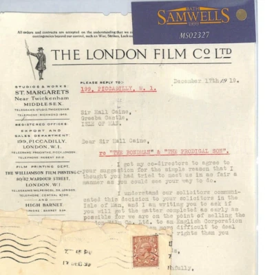 GB HISTORIC CINEMA LETTER Isle of Man *FILM Co* 1919 Greeba Castle IOM MS2327 - Image 1 of 4