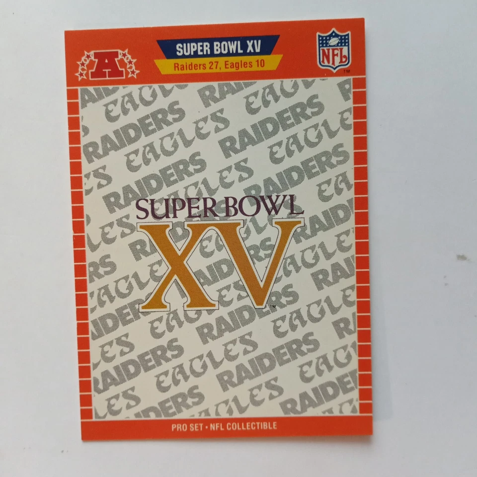 1989  Pro Set SB Logos #XV Super Bowl XV Raiders / Eagles Football Card F6 - Image 1 of 1