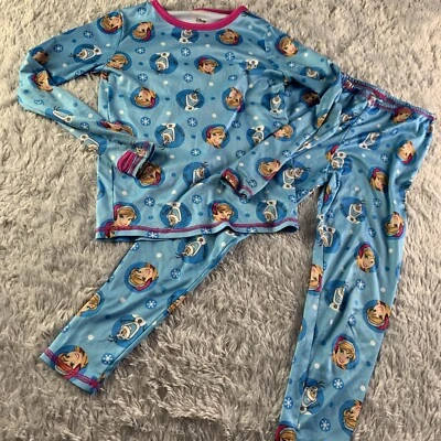Frozen Pajamas Youth Small Blue Pink Anna Olaf Snowflake Disney Cuddl Duds PJs - Image 1 of 4