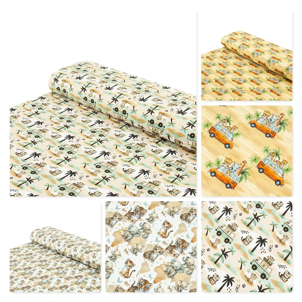 Baumwoll - Jersey Stoff Kinder Safaritiere Elefant - Meterware ab 25 x 150 cm - Bild 1 von 1