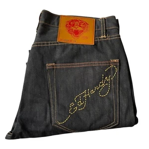 Pantalones de mezclilla Ed Hardy 2009 para hombre regulares rectos azules talla W34 x L32 - Imagen 1 de 14