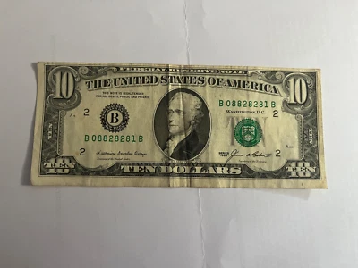 10 TEN Dollar Bill 1985 Reserve Note OFF CENTER MISALIGNED ERROR Fancy Serial - Image 1 of 4
