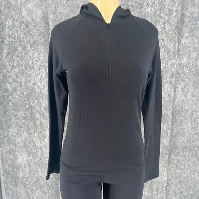 Sudadera con capucha suave deportiva al aire libre negra manga larga Bella con cremallera pequeña Foto 1 de 4