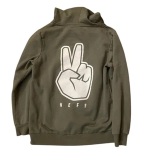 NEFF Army Green Peace Sign Hoodie Sweatshirt Youth Large - Picture 1 of 4