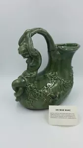 SHI WAN WARE Chinesische Keramik Pottery Vase Grün MEERJUNGFRAU Henkel Deko - Bild 1 von 12