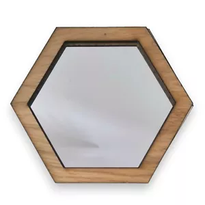 Hexagon Wooden Mirrors, Choice of Oak, Walnut or Cherry, with Hooks - Picture 1 of 10