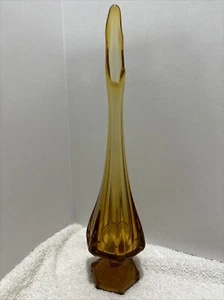 Vintage MCM Viking Glass 14" Amber Swung Vase - Picture 1 of 4