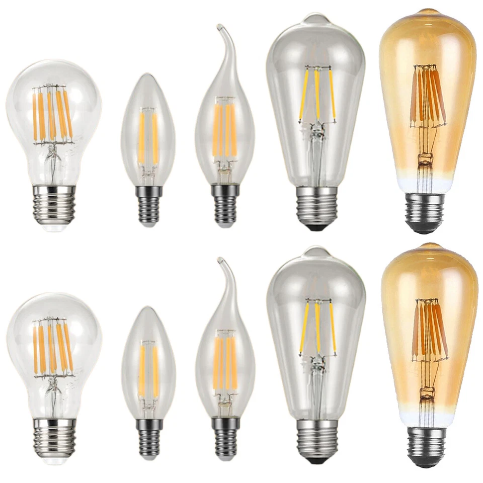 E14 E27 LED Vintage Filament Light Candle Globe Bulb 2W 4W 6W 8W Lamps ST64 220V - Image 1 of 4