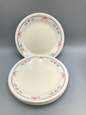 6x Vintage Corelle by Corning EMBROIDERY Salad Plate Set Blue Pink USA 7.25"
