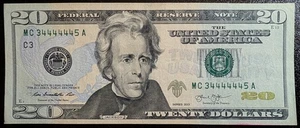 2013 $20 Better Serial #34444445 BEAUTIFUL AU+ Federal Reserve Note! - Picture 1 of 2