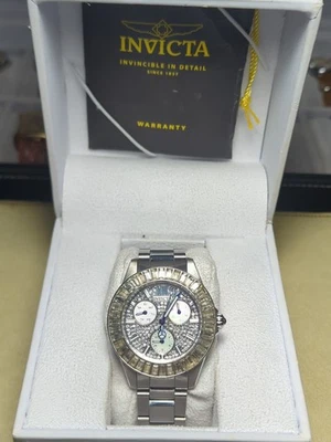 Invicta Crystal Pave Dial/Bezel. Stainless Steel New Battery w/ Box and Manual - Image 1 of 4