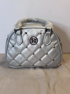 Badgley Mischla Vegan Leather Metalic Gray Quilted Crossbody Dome Bag w/ Studs - Image 1 of 4