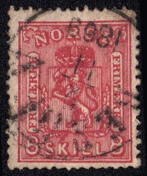W1786 NORUEGA 1867 Escudo de armas 8 sk carmín Michel 15 usado Foto 1 de 1