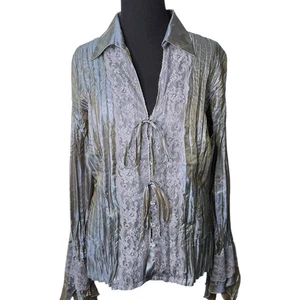 Camicia Andrea Rosati stropicciata grigio metallizzato taglia Lg cravatta accenti gotico vittoriano - Foto 1 di 14