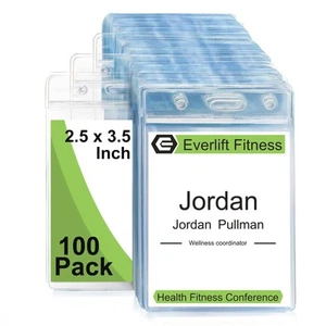 Pack of 100 Clear Plastic Vertical Badge Holders, Name Tag Holders, Card Hold... - Picture 1 of 7