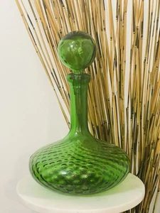 Vintage Empoli Italy Green Diamond Optic Genie Decanter MCM Art Glass Stopper - Picture 1 of 16