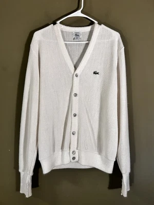 Cárdigan De Colección Años 80 Izod Lacoste Para Hombres Blanco Abuelo Talla Mediana Tenis Country Club Foto 1 de 4