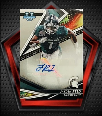 Jayden Reed Auto 2022-23 Bowmans Best U Autographs #BA-JR Spartans Packers NFL - Image 1 of 3