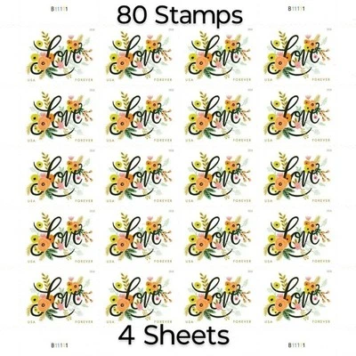 80 SELLOS FOREVER EE. UU. 4 Hojas FLORITURAS DE AMOR  Foto 1 de 4