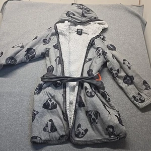 Woodrow & Friends Robe Youth Boys Size Small 7/8 Gray Black White Sherpa STAIN - Picture 1 of 16