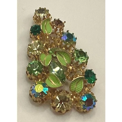 Broche Hoja Aurora Boralis Austria Vintage Verde 2.5" Faltan 2 Piedras Foto 1 de 2