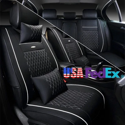 Full Surround PU Leather Car Seat Cover Cushion 5 Seats Front + Rear + Pillows - Image 1 of 4