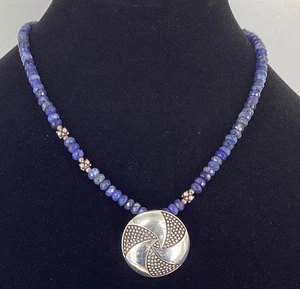 SX 925 Silver & Lapis Lazuli Faceted Bead Necklace W 925 Round Drop Pendant 33gr - Picture 1 of 9