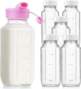 16 Oz Square Glass Milk Bottles with A Silicone Cover, 6 Pack Clear - Picture 1 of 6