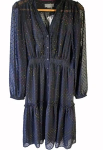 Anthropologie durchsichtig Audrey Stufen Midikleid Größe 14 Regenbogen Tupfen Clip Punkte neu - Bild 1 von 19