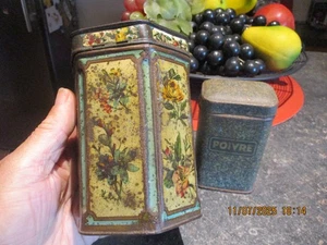 2) ancienne Boite Tôle Poivre & Hexagonale Thé marquée Café patinée par le temps - Picture 1 of 14