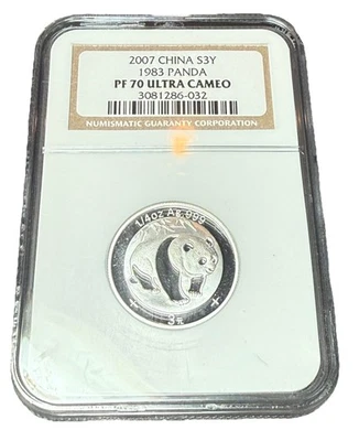 China 2007 3 Yuan Panda 1983 diseño NGC PF 70 ultra camafeo 1/4 oz plata perfecto Foto 1 de 4