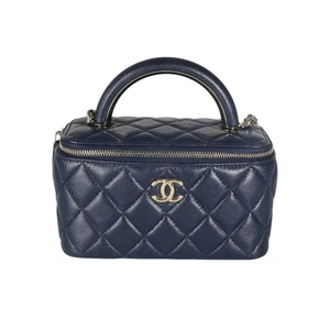 Chanel Pre-Owned 2023 Diamond-Quilted Vanity Bag – Navy Blue Lambskin Gold Hare - Picture 1 of 22
