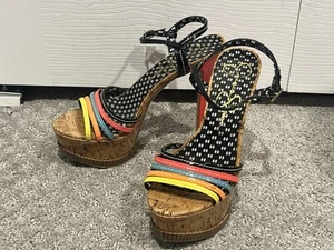 Jessica Simpson Shoes, Skye Platform Sandals Florescent Multi Patent Size 7.5 B - Picture 1 of 8