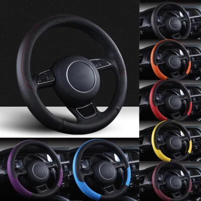 15" Leather Car Steering Wheel Cover Breathable Anti-slip For Toyota Honda Lexus - Image 1 of 4