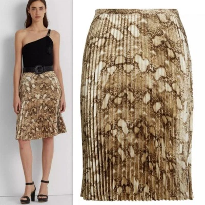 Saia plissada estampada cobra píton Ralph Lauren nova com etiquetas tamanhos 10/12/14/18 $195 - Imagem 1 de 4