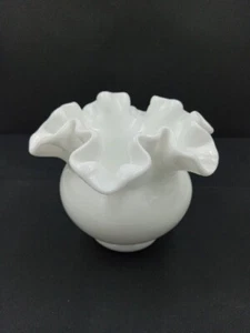 Vintage Fenton White Ruffled Edge Milk Glass Vase  - Picture 1 of 6