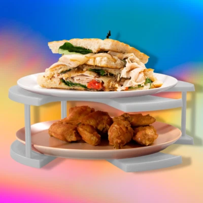 Neutral Standard 2-Tier Microwave Plate Stacker Folding Tray Large BPA-Free - Image 1 of 4