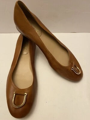 LAUREN Ralph Lauren Women's Size 6B Brown Leather Flat Ballet Gold Toe Accent - Image 1 of 4